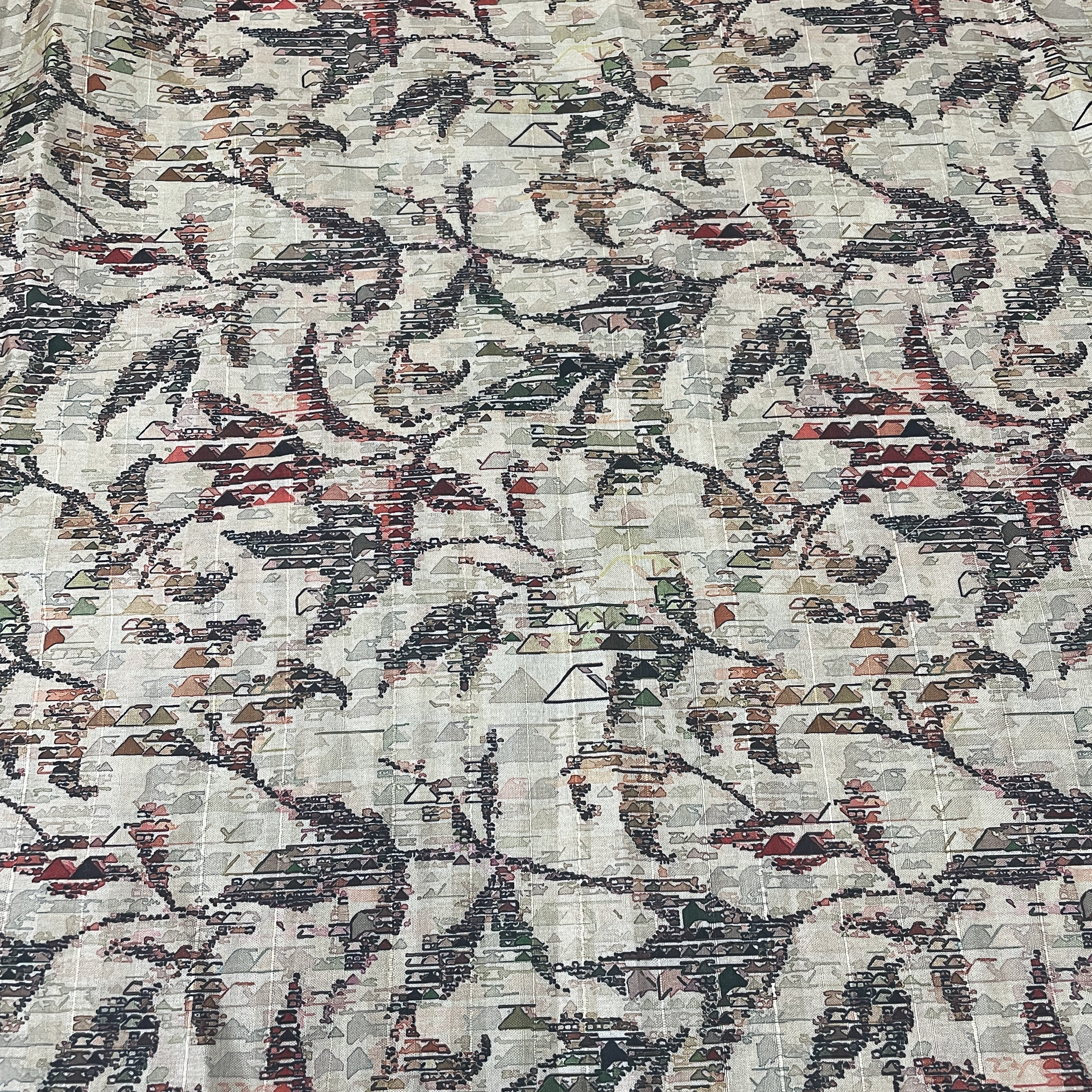 Classic Beige Multicolor Floral Print Tussar Silk Fabric