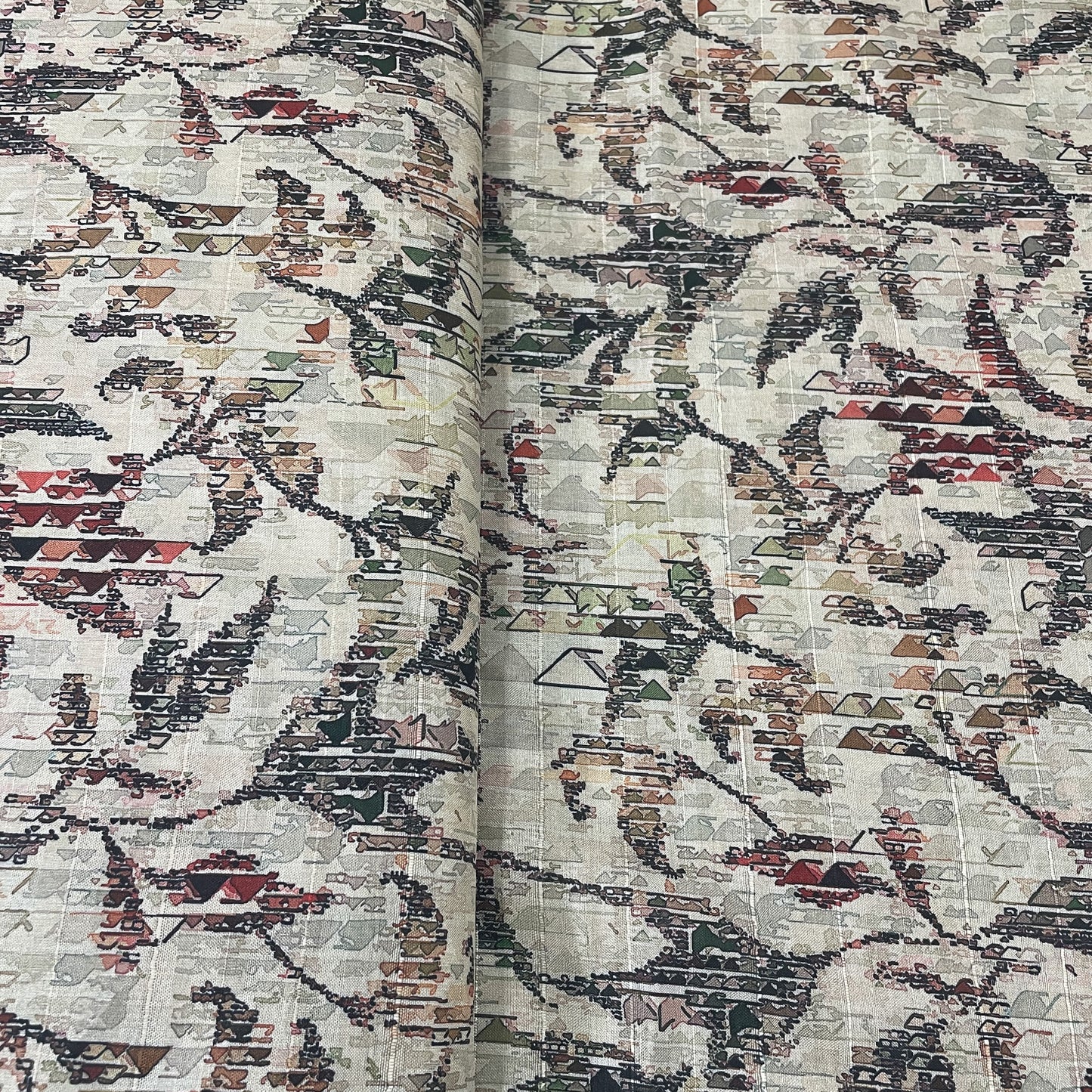 Classic Beige Multicolor Floral Print Tussar Silk Fabric