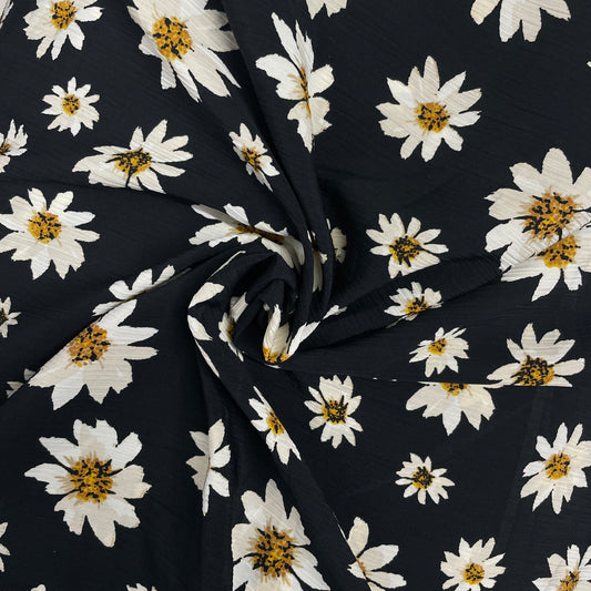 Black & White Floral Print Moss Crepe Fabric