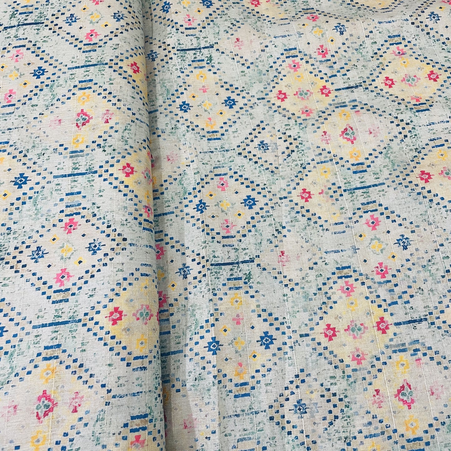 Classic Green Geometrical Print Tussar Silk Fabric