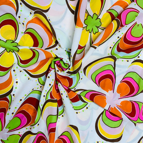 White & Multicolor Floral Print Georgette Fabric - TradeUNO