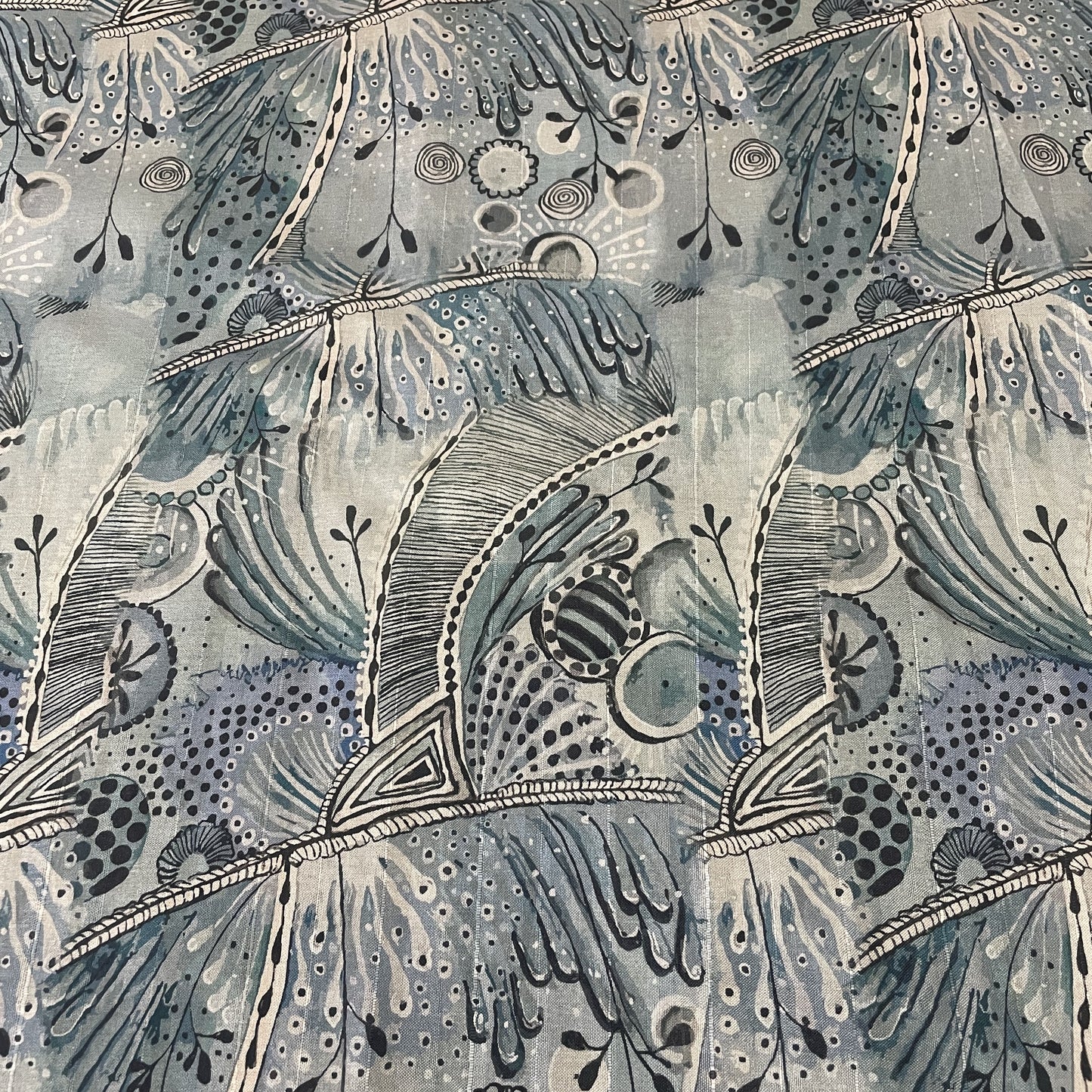 Classic Blue Traditinal Print Tussar Silk Fabric