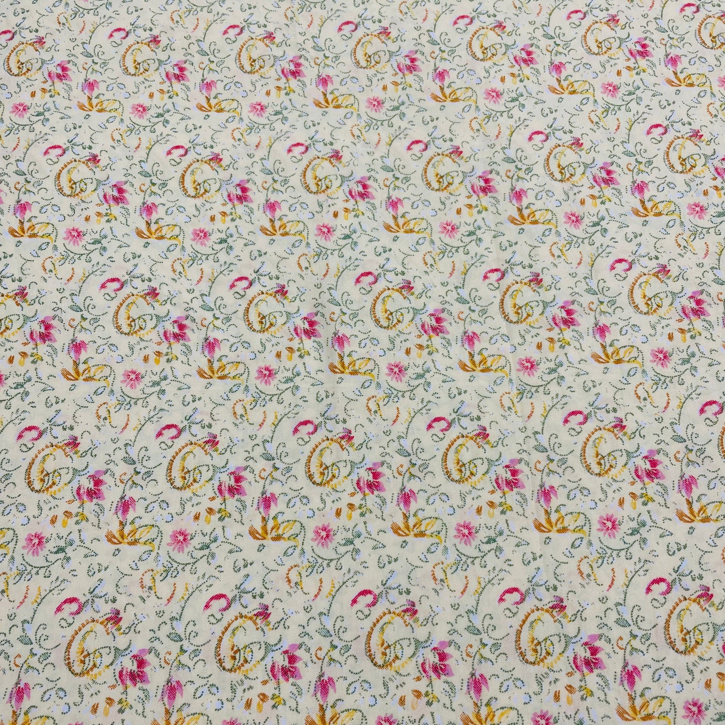 Moss Green & Pink Floral Print Poly Rayon Fabric - TradeUNO