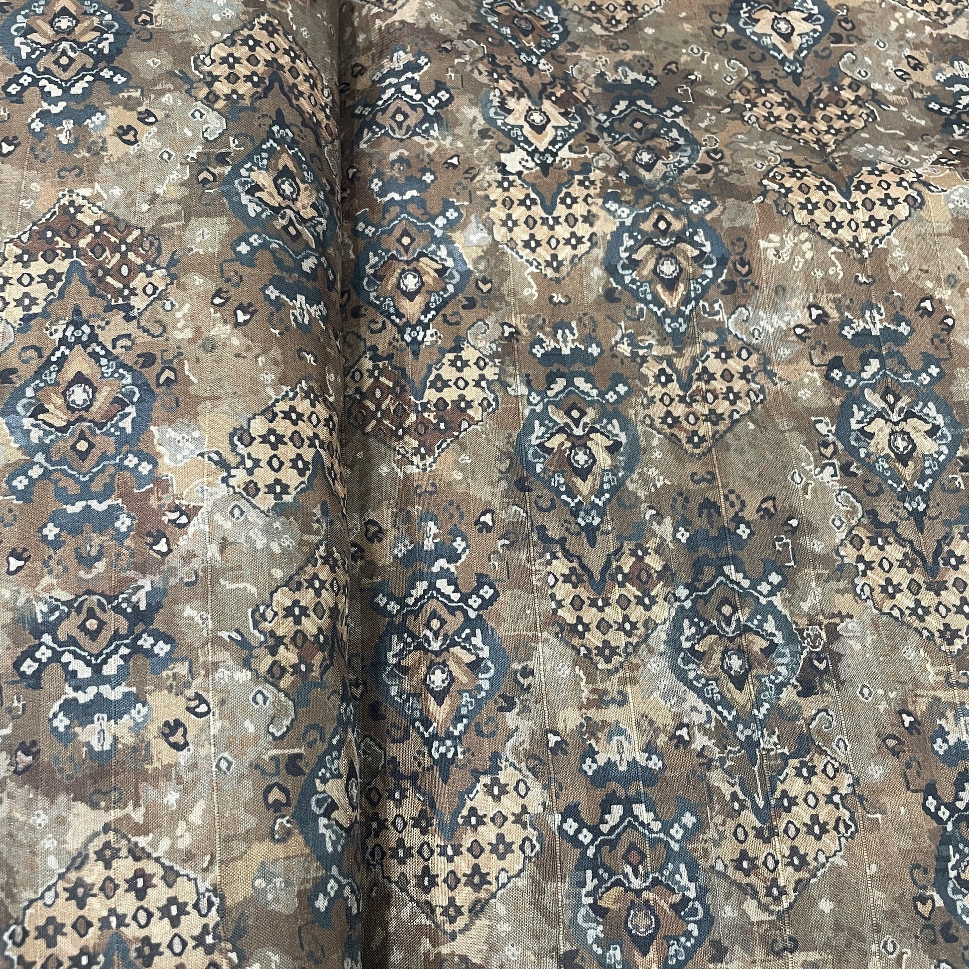 Classic Khaki Abstract Print Tussar Silk Fabric
