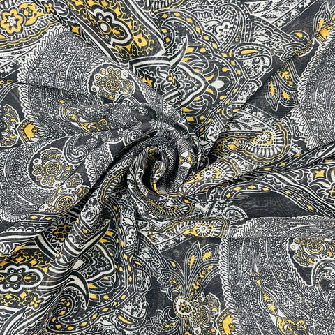 Black Paisley Print Chiffon Fabric 7974