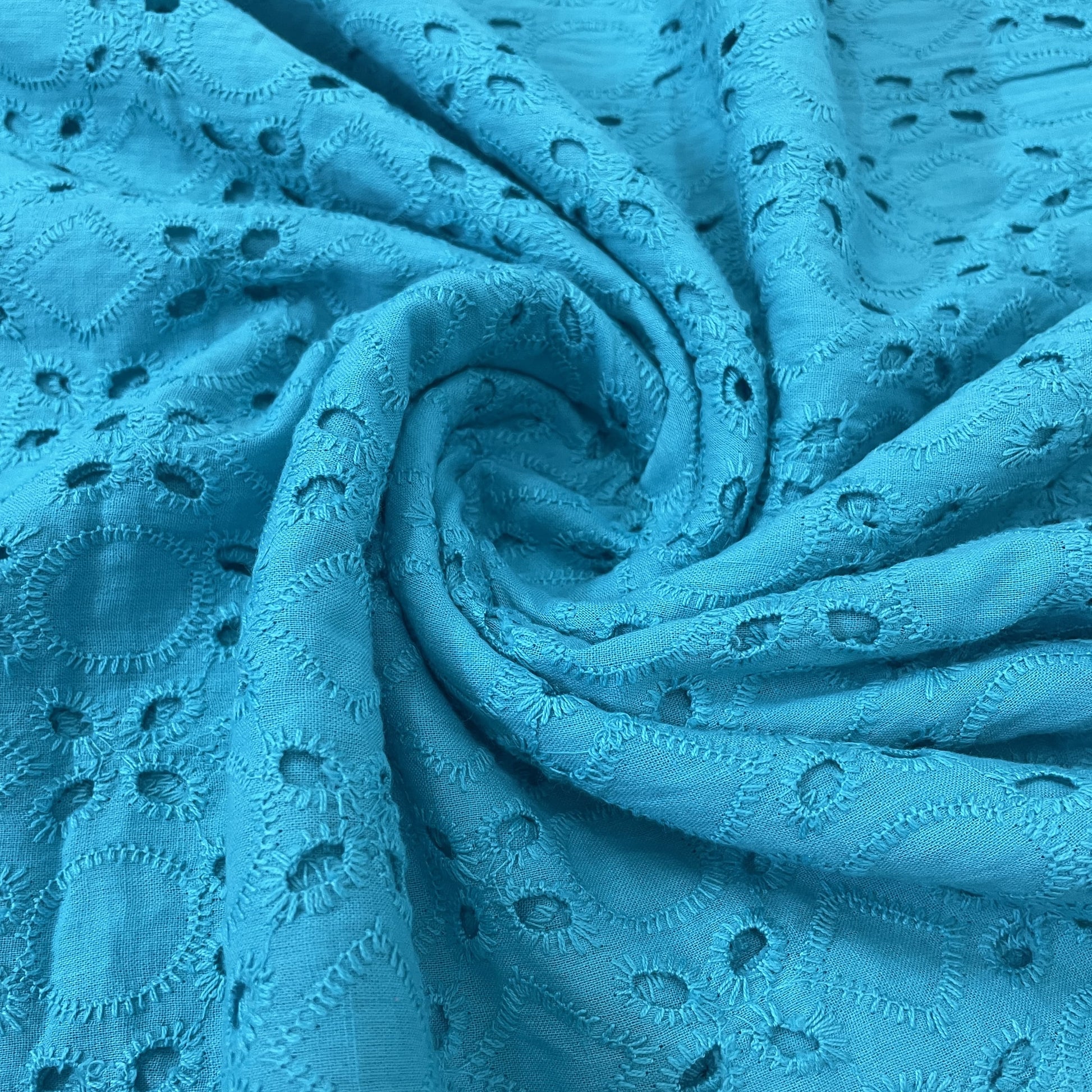 Classic Turquoise Blue Floral Embroidery Cotton Schiffli Fabric