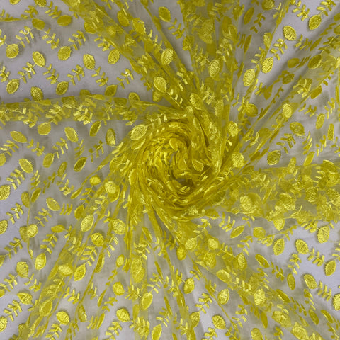 Yellow Floral Embrodiery Net Fabric - TradeUNO