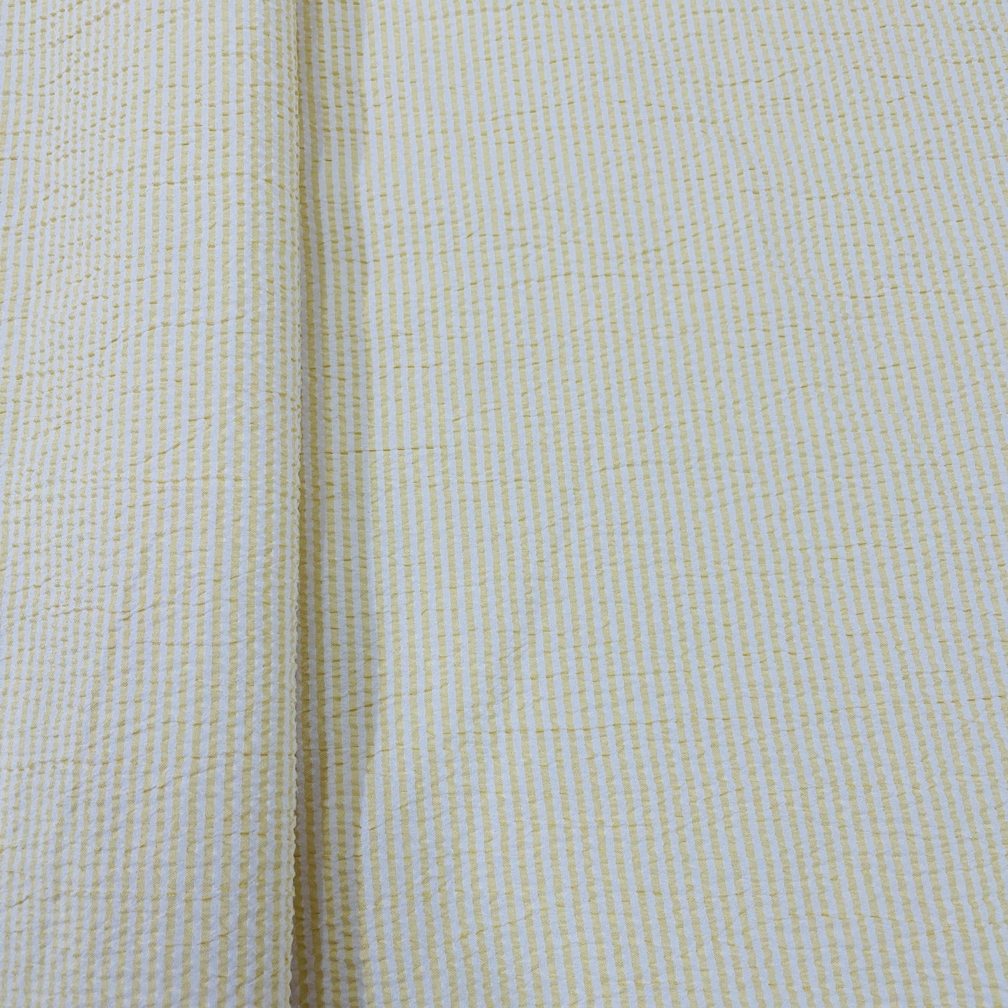 Classic White Yellow Stripe Seer Sucker Blended Cotton Fabric