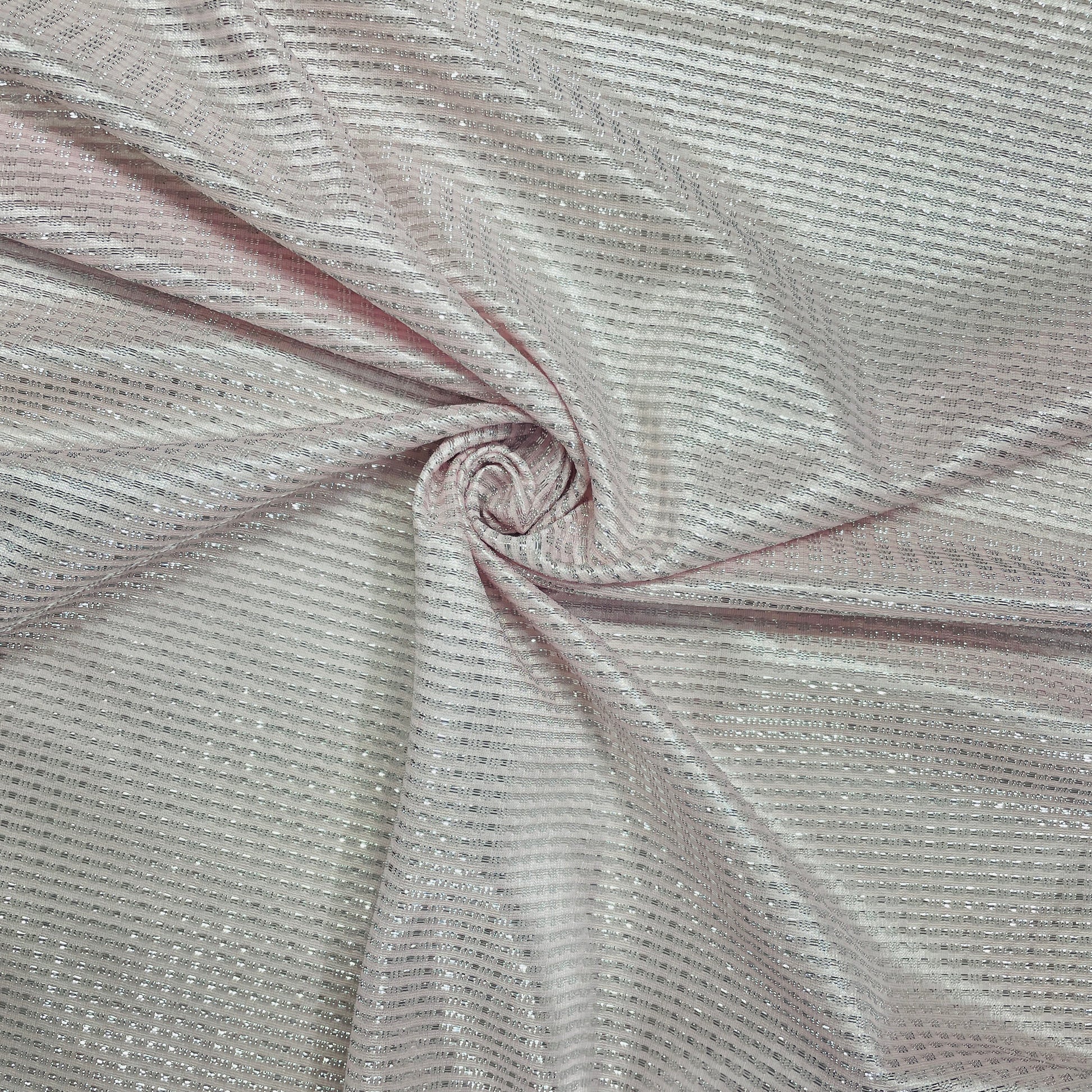 Light Pink with Silver stripes shimmer imported Knit Fabric - TradeUNO