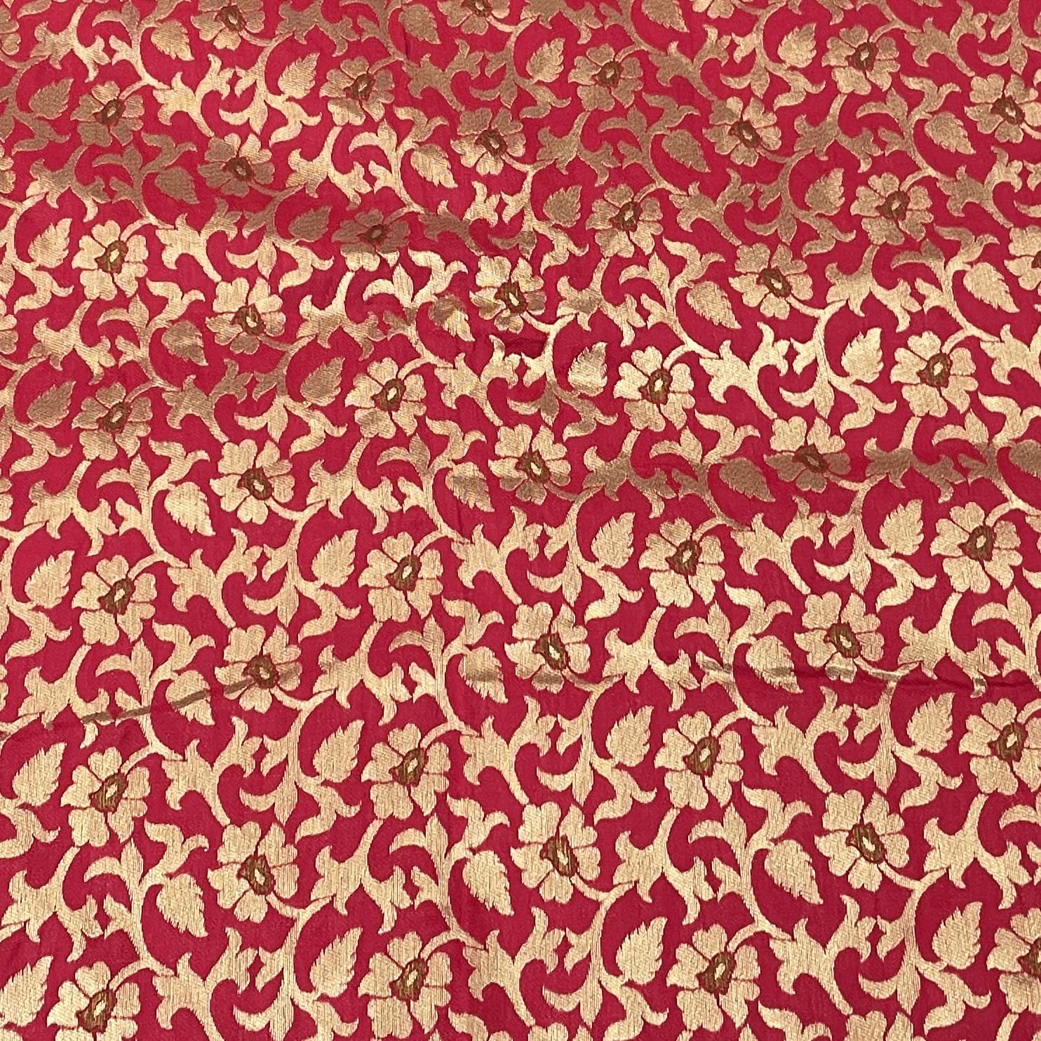 Classic Red Golden Floral Brocade Jacquard Fabric