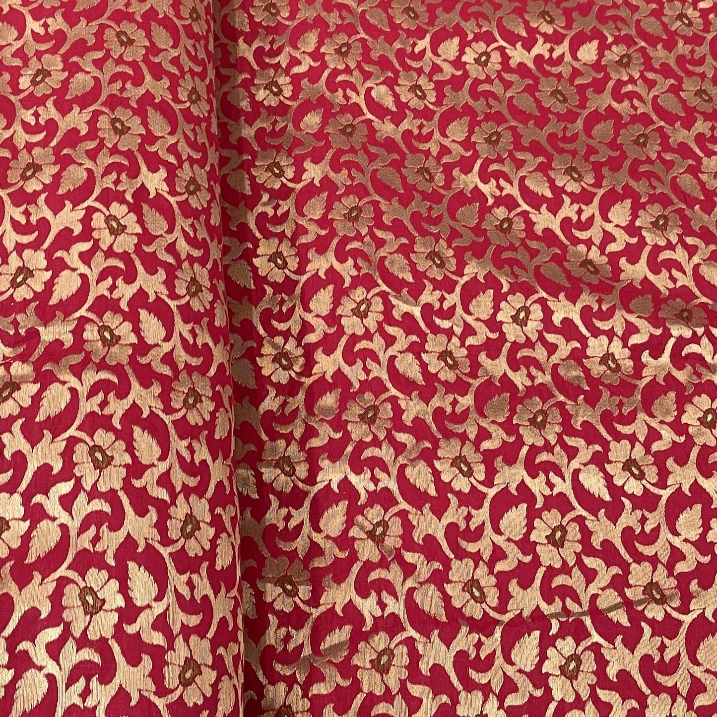 Classic Red Golden Floral Brocade Jacquard Fabric