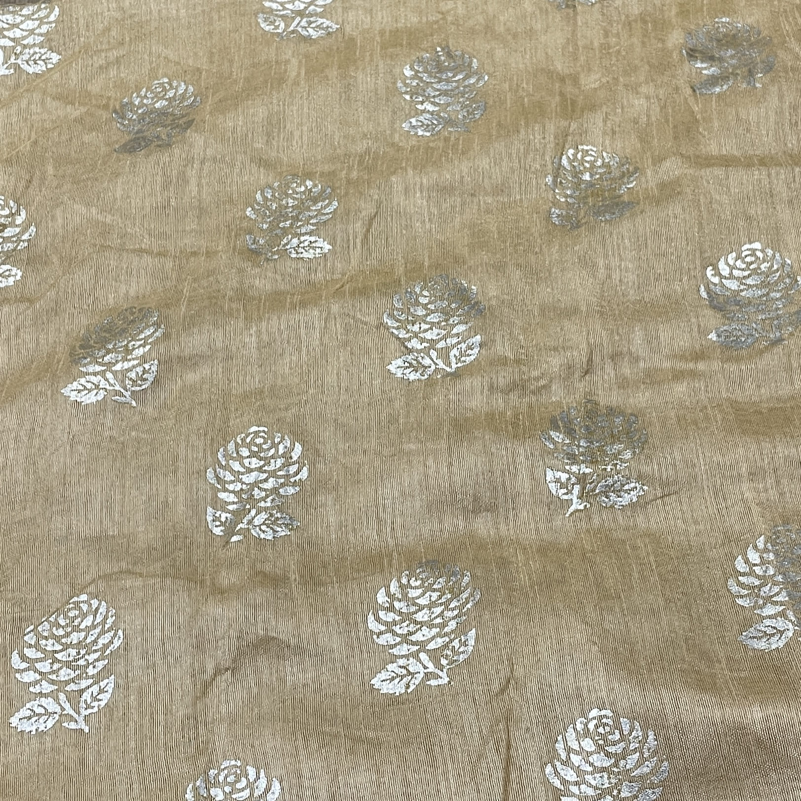 Premium Golden Floral Print Linen Jacquard Fabric