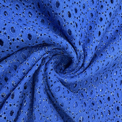 Classic Blue Floral Embroidery Cotton Schiffli Fabric