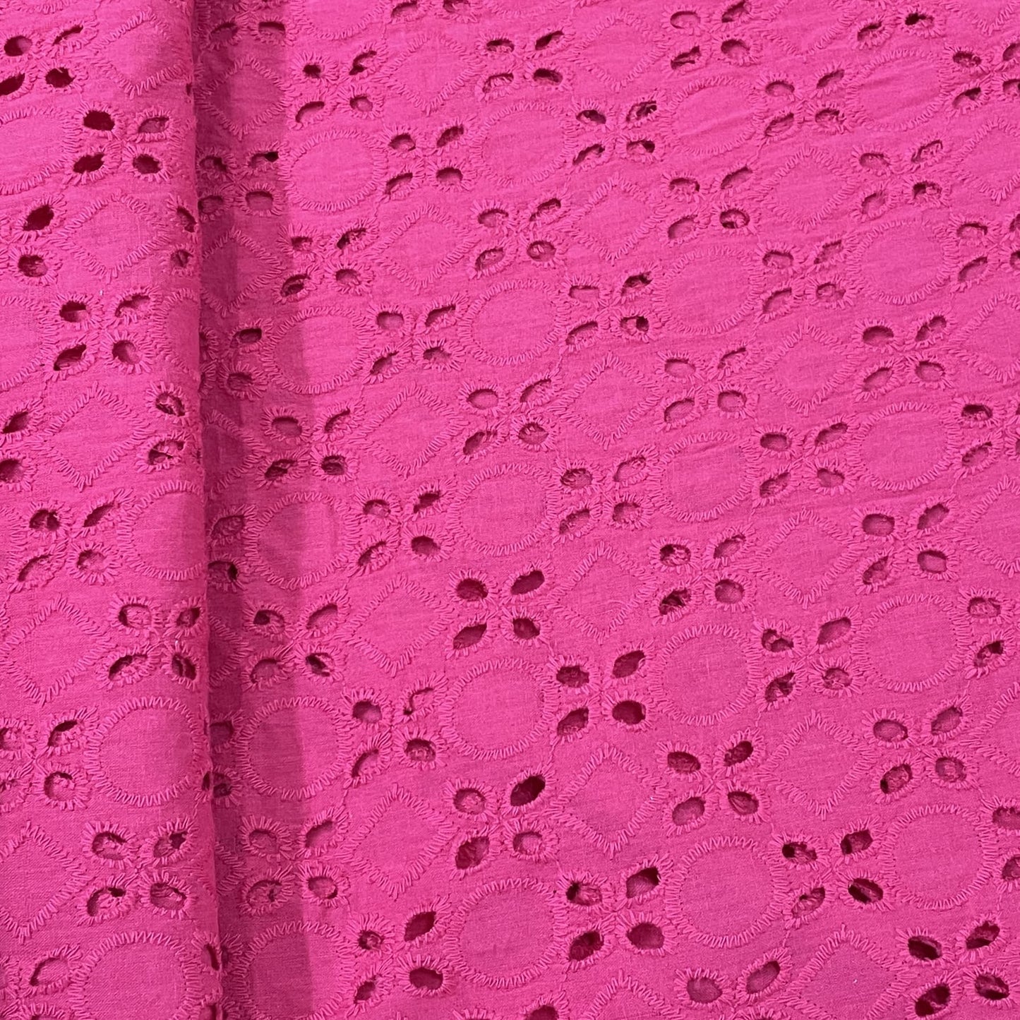 Classic Hot Pink Floral Embroidery Cotton Schiffli Fabric