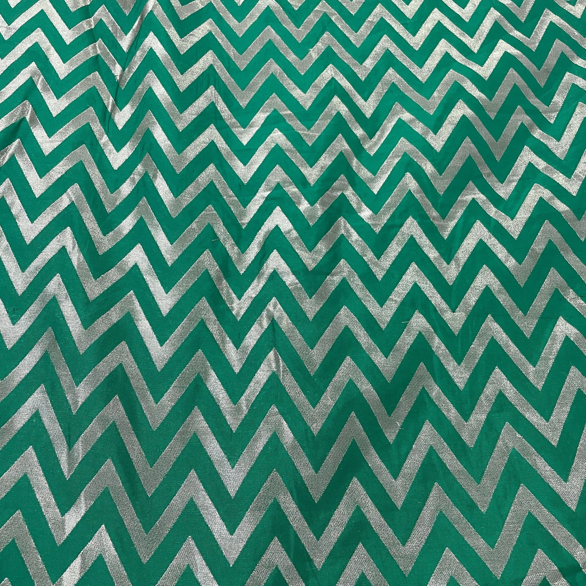 Classic Dark Green Golden Chevron Brocade Jacquard Fabric
