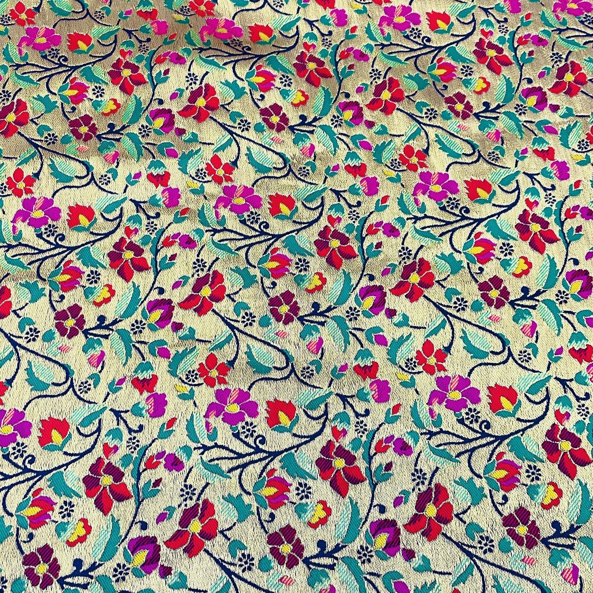 Classic Golden Red Floral Brocade Jacquard Fabric