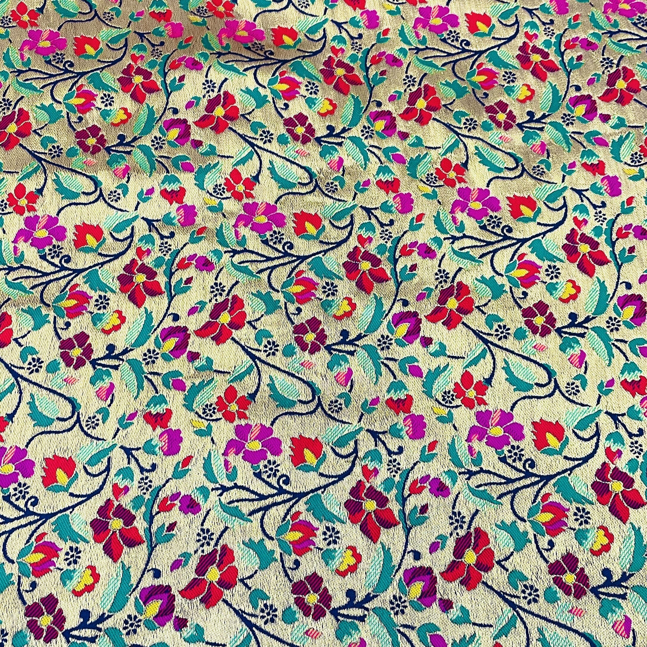 Classic Golden Red Floral Brocade Jacquard Fabric