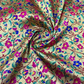 Classic Golden Pink Blue Floral Brocade Jacquard Fabric