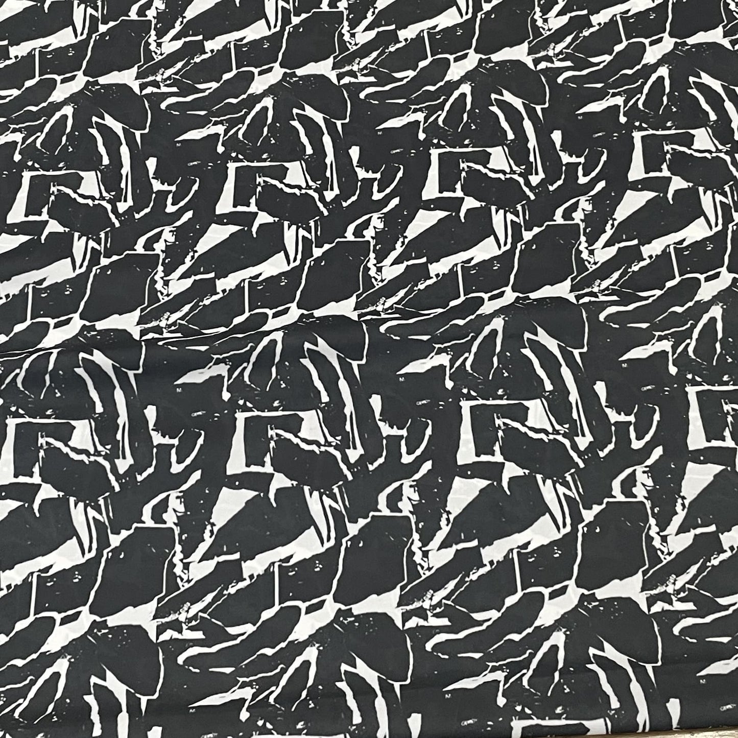 Classic White Black Abstract Print Armani Satin Fabric