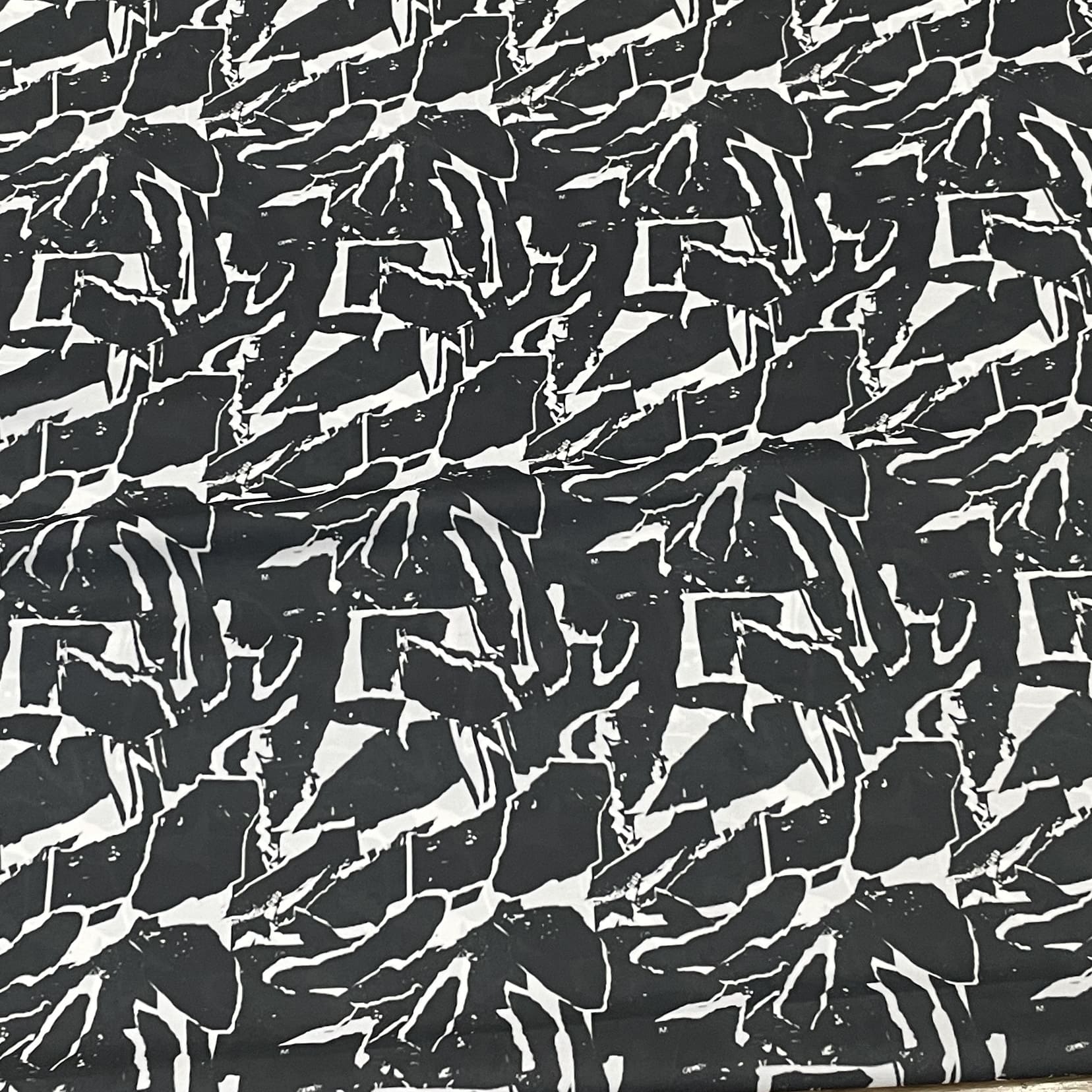 Classic White Black Abstract Print Armani Satin Fabric