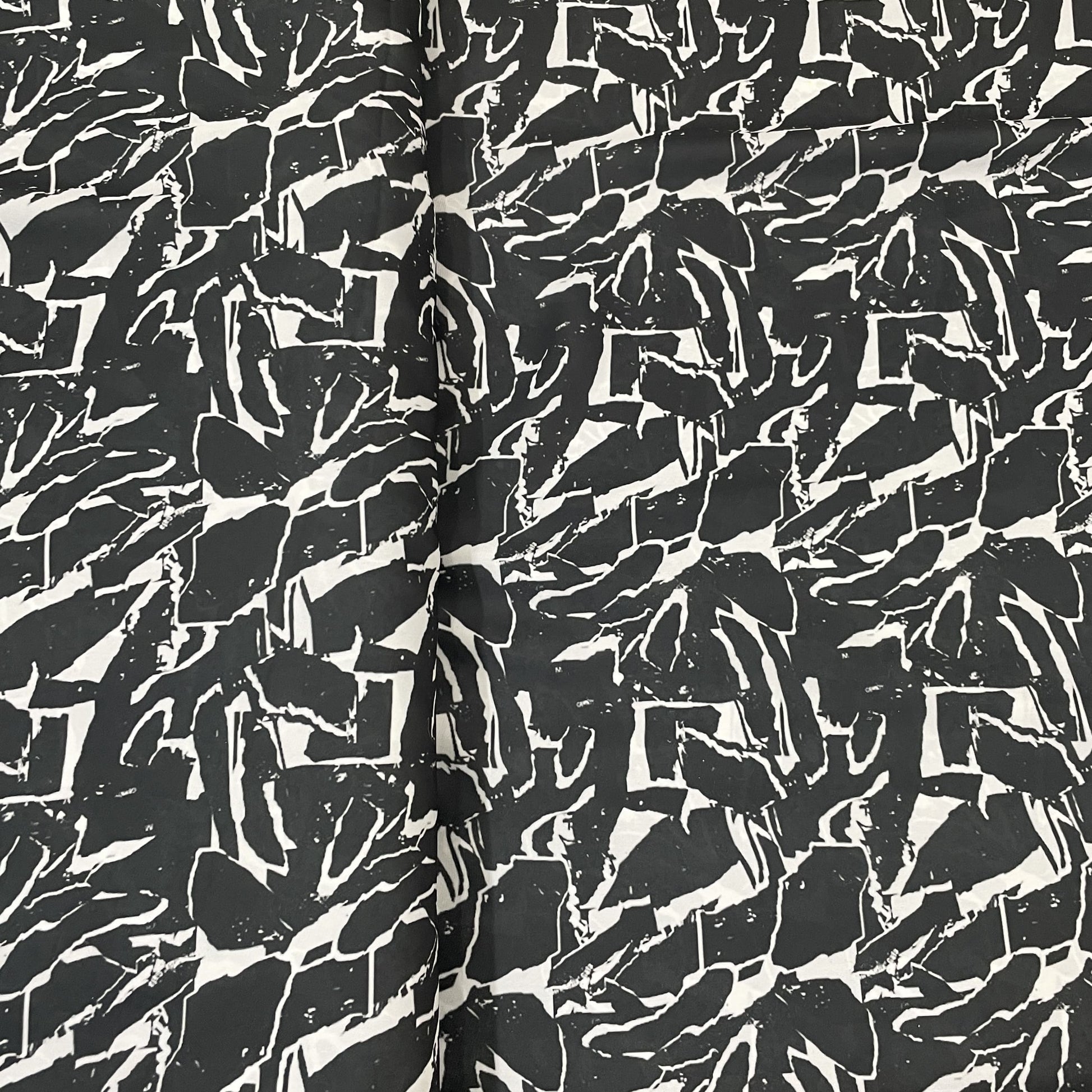 Classic White Black Abstract Print Armani Satin Fabric