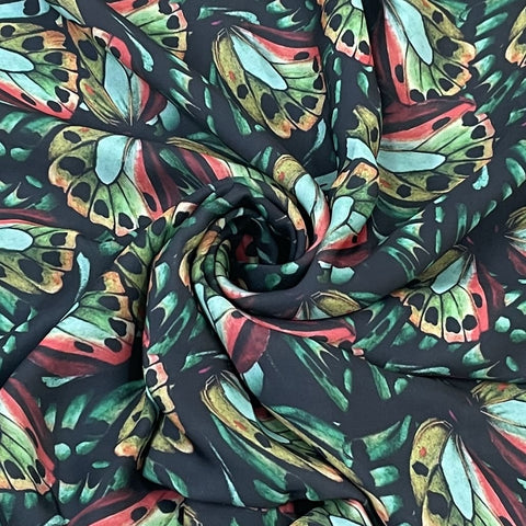 Classic Dark Green Butterfly Print Armani Satin Fabric
