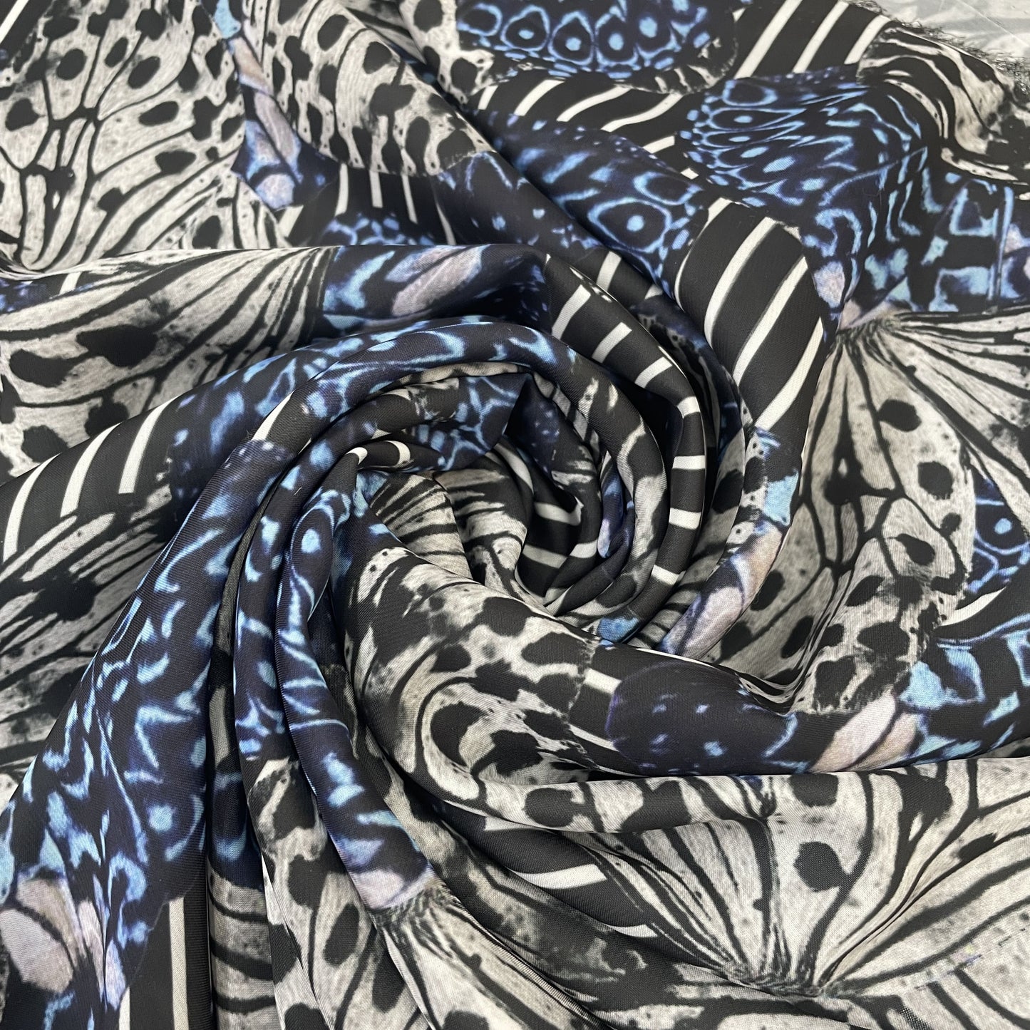 Classic White Black Butterfly Print Armani Satin Fabric