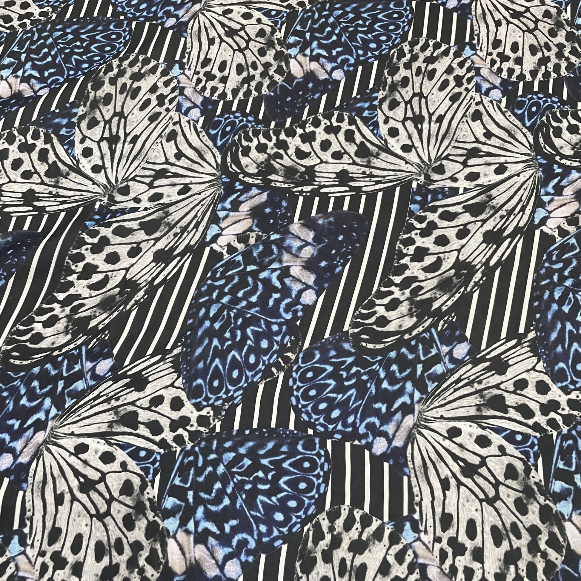Classic White Black Butterfly Print Armani Satin Fabric