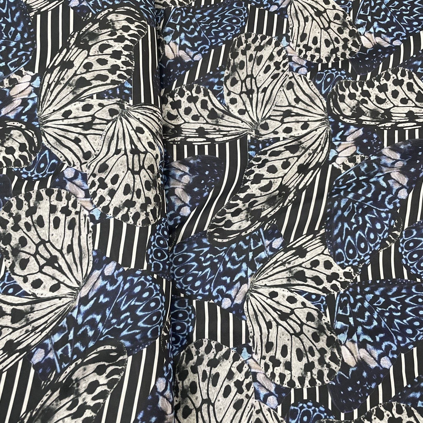 Classic White Black Butterfly Print Armani Satin Fabric