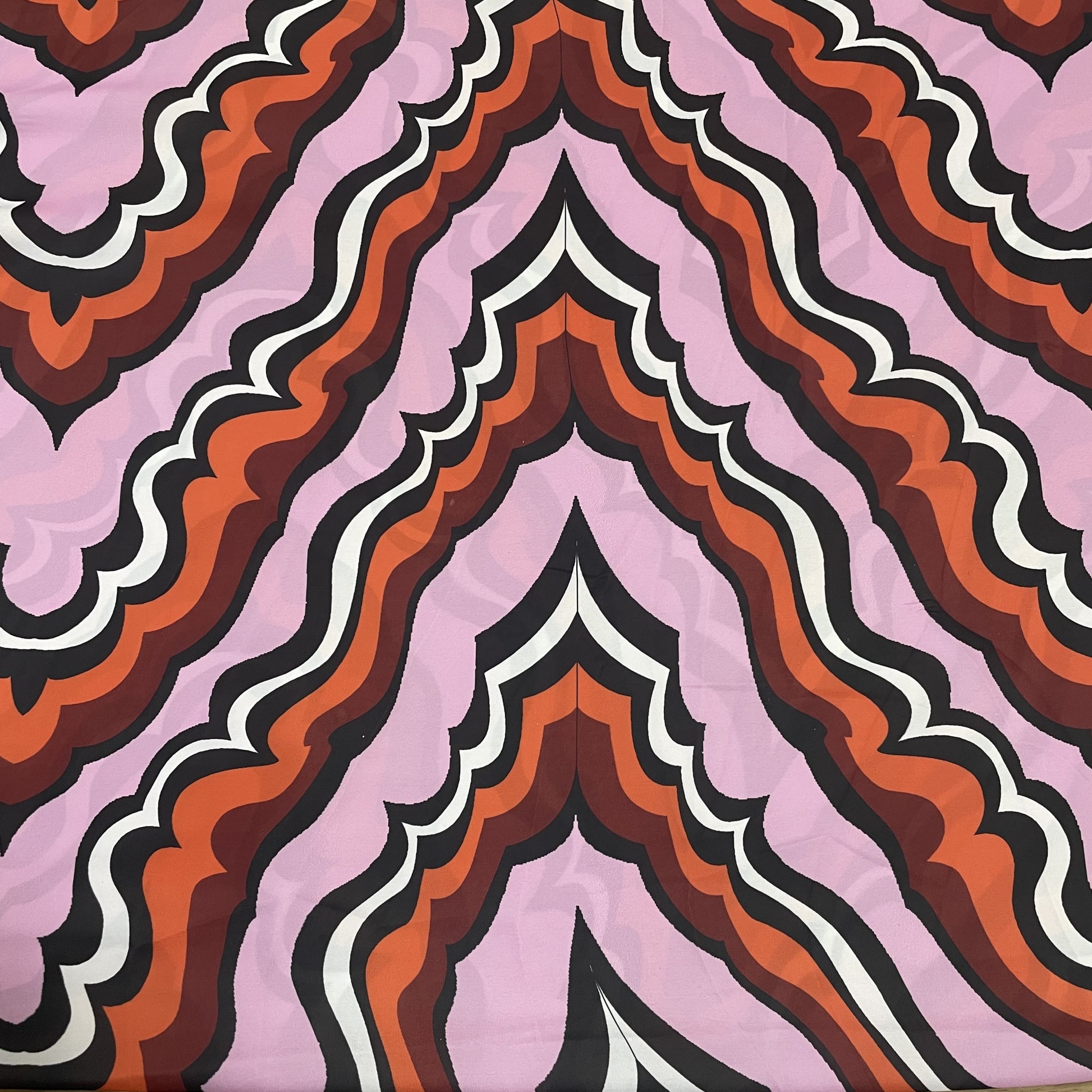 Classic Pink Orange Abstract Print Armani Satin Fabric