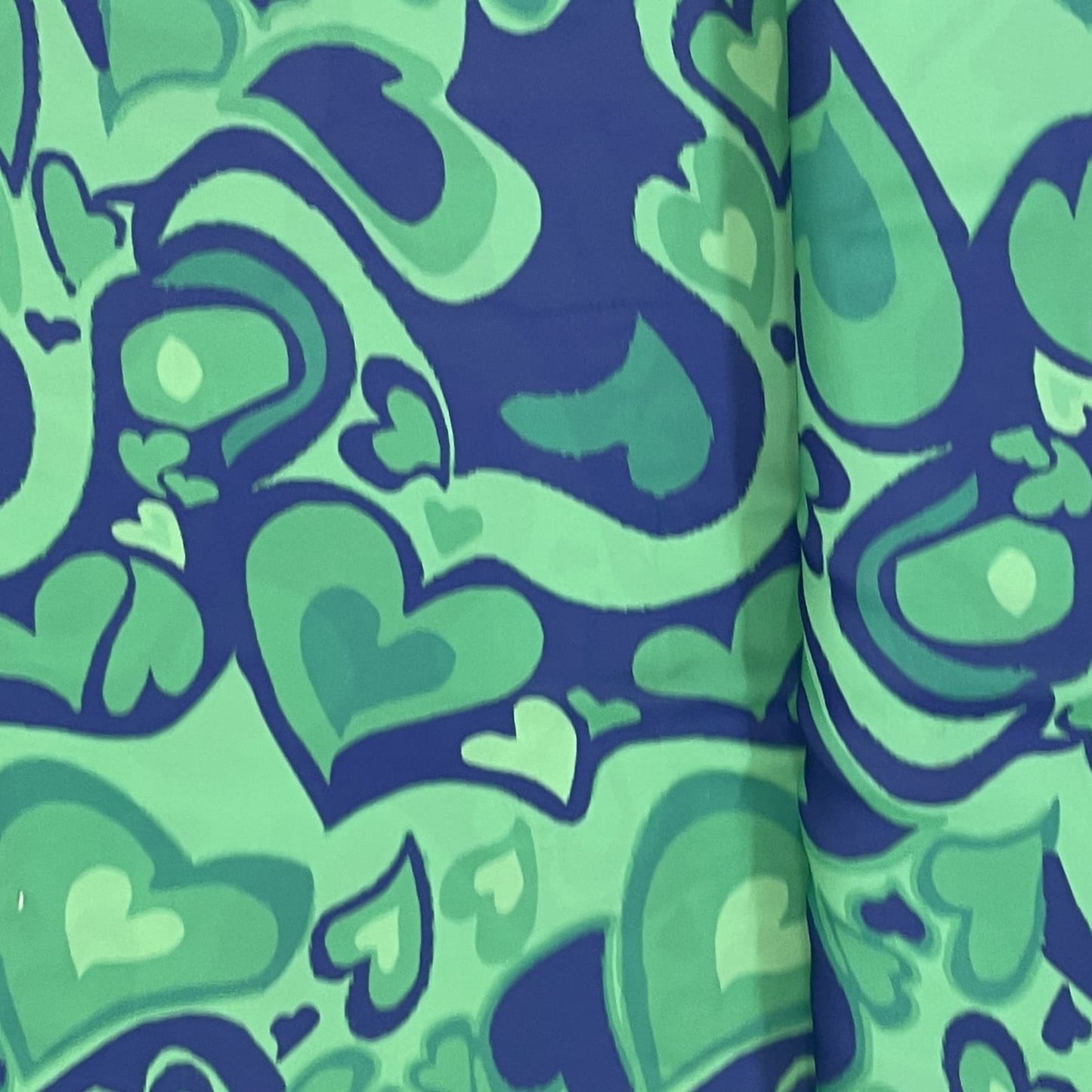 Classic Blue Green Abstract Print Armani Satin Fabric