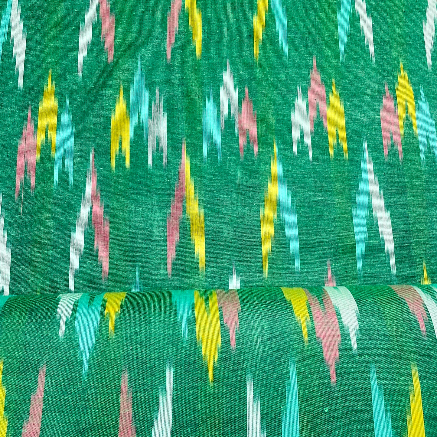 Green & Multicolor Ikkat Cotton Fabric - TradeUNO
