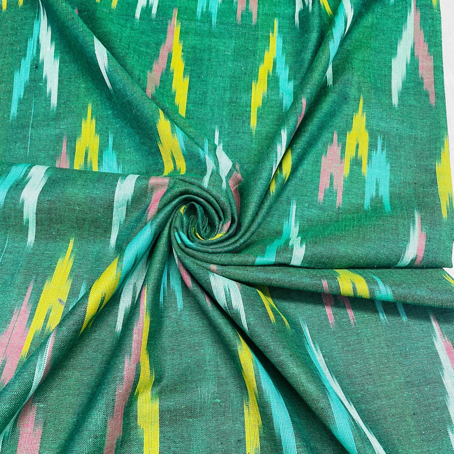 Green & Multicolor Ikkat Cotton Fabric - TradeUNO