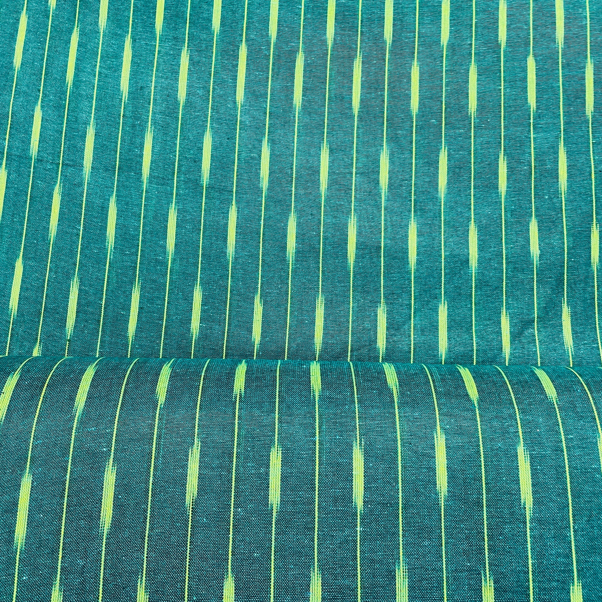 Dark Green & Green Ikkat Cotton Fabric - TradeUNO
