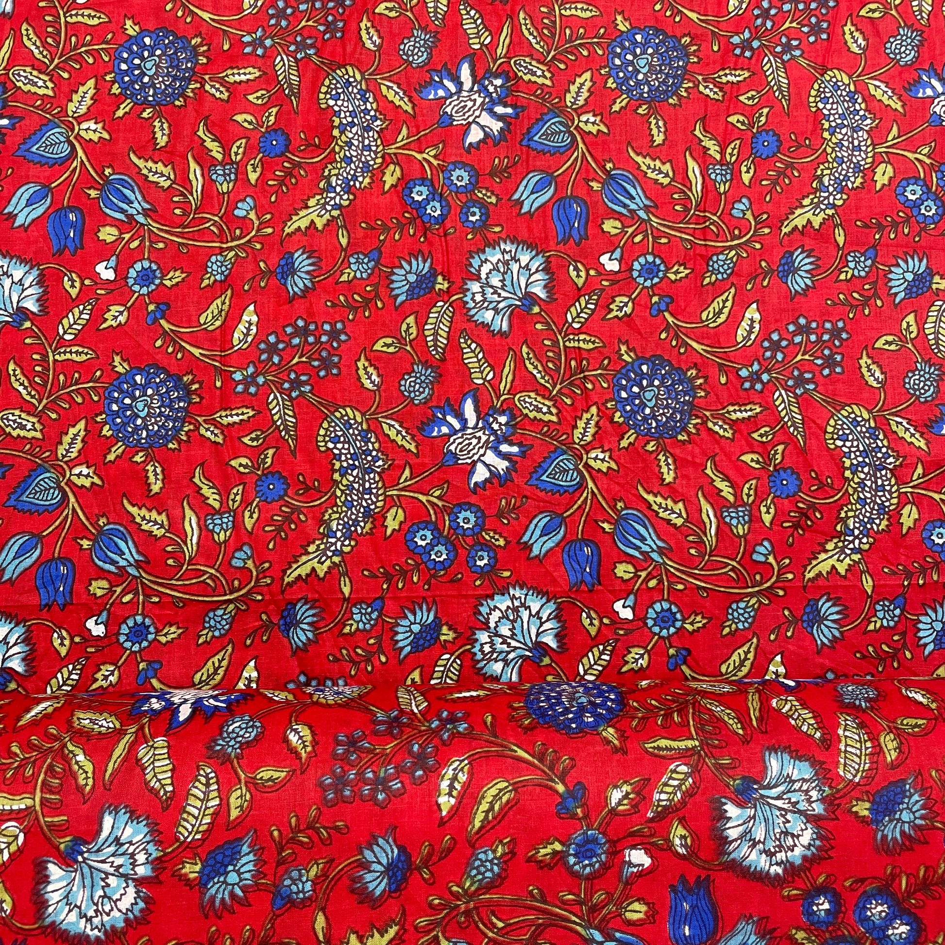 Red & Blue Floral Print Cotton Fabric - TradeUNO