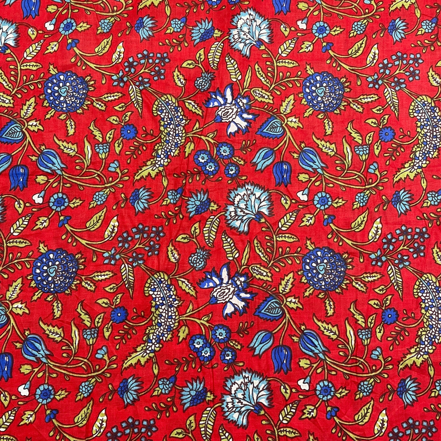 Red & Blue Floral Print Cotton Fabric - TradeUNO