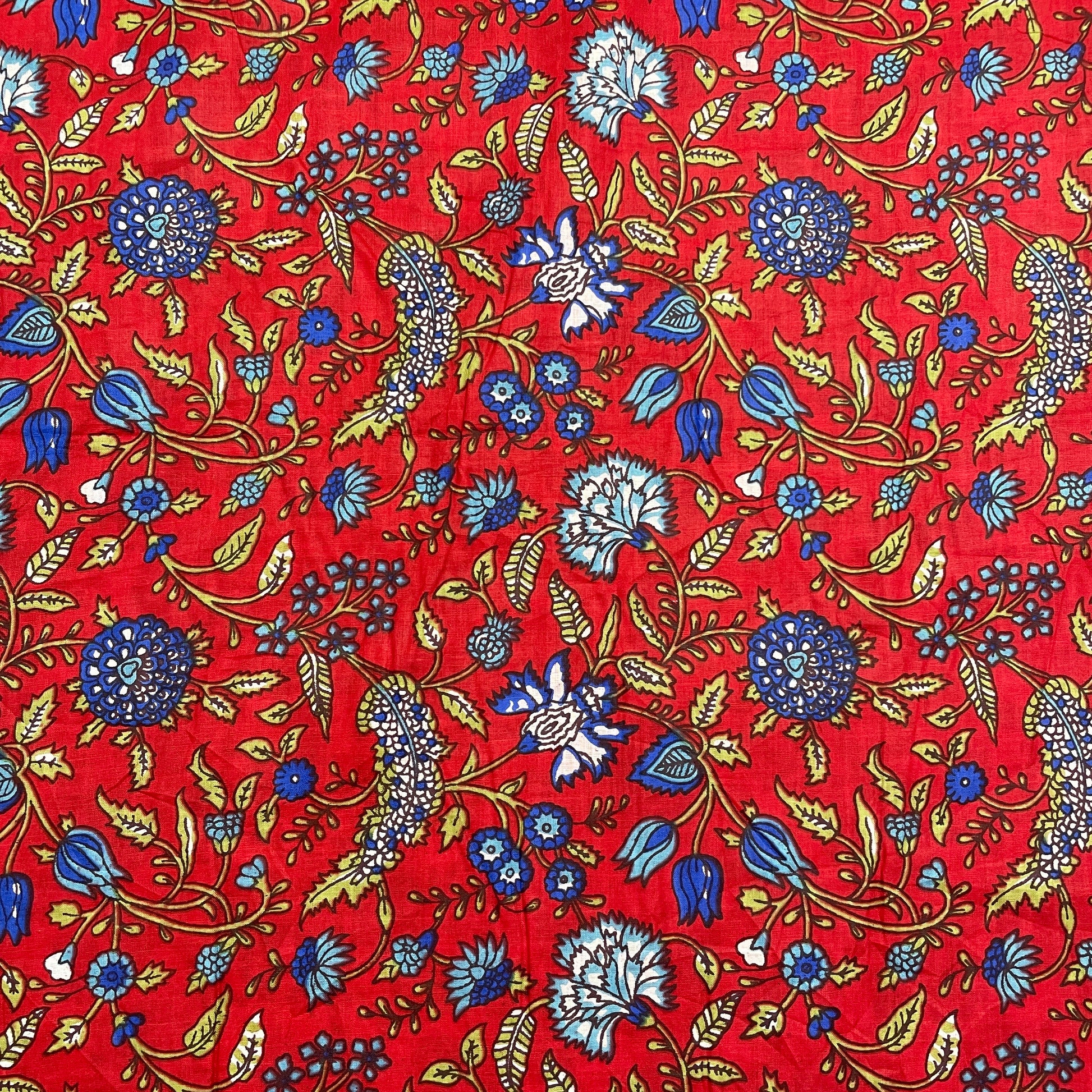 Red & Blue Floral Print Cotton Fabric - TradeUNO