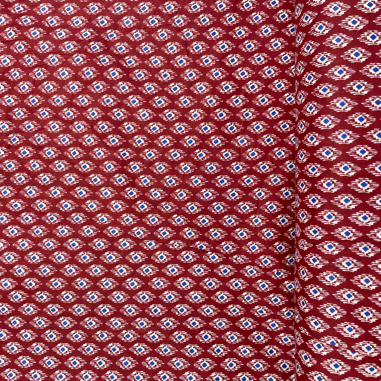 Red & Blue Ikkat Print Cotton Fabric - TradeUNO