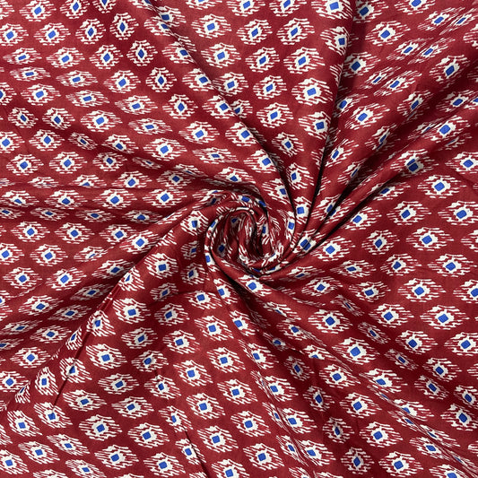 Red & Blue Ikkat Print Cotton Fabric