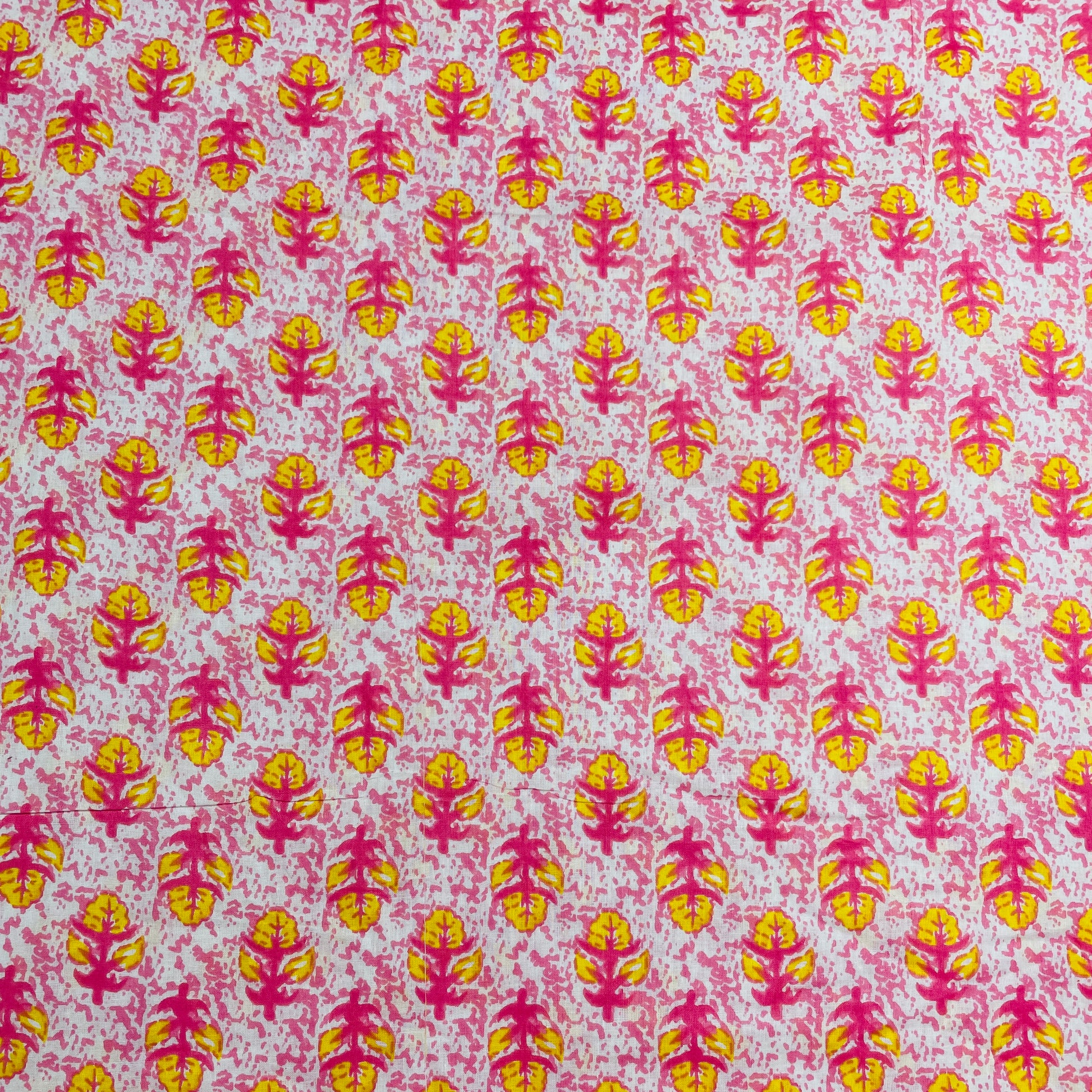 White & Yellow Floral Print Cotton Fabric - TradeUNO