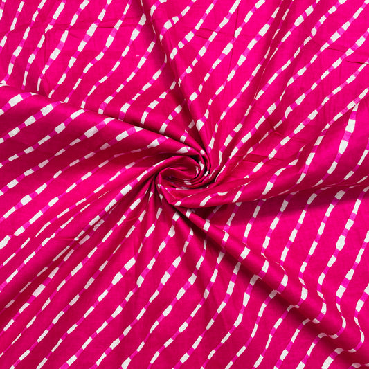 White & Pink Lehriya Print Cotton Fabric