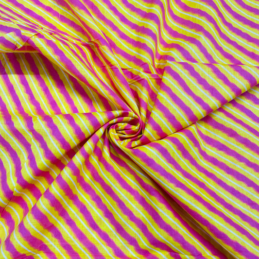 Yellow & Red Lehriya Print Cotton Fabric