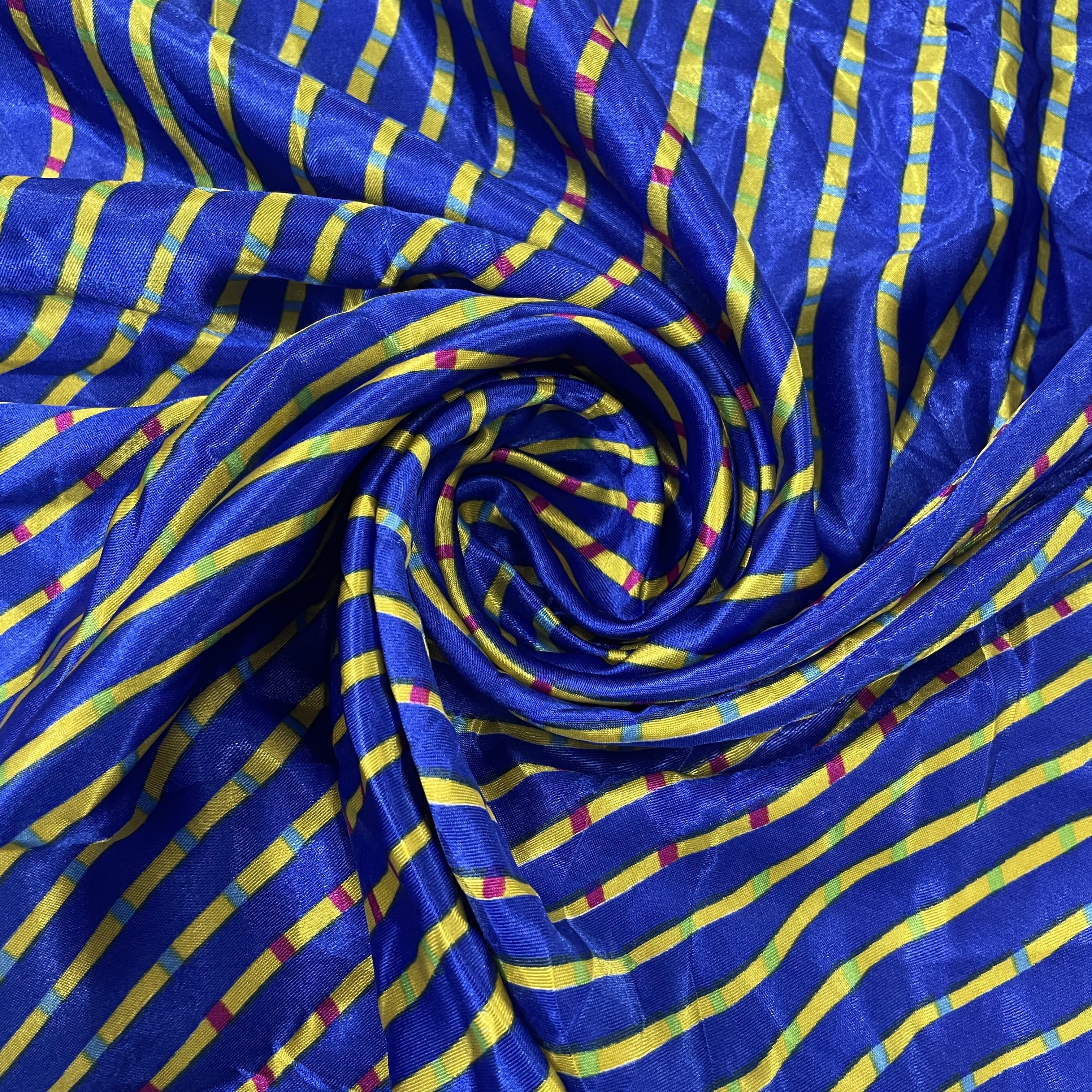 Premium Blue Leheriya Print Satin Fabric
