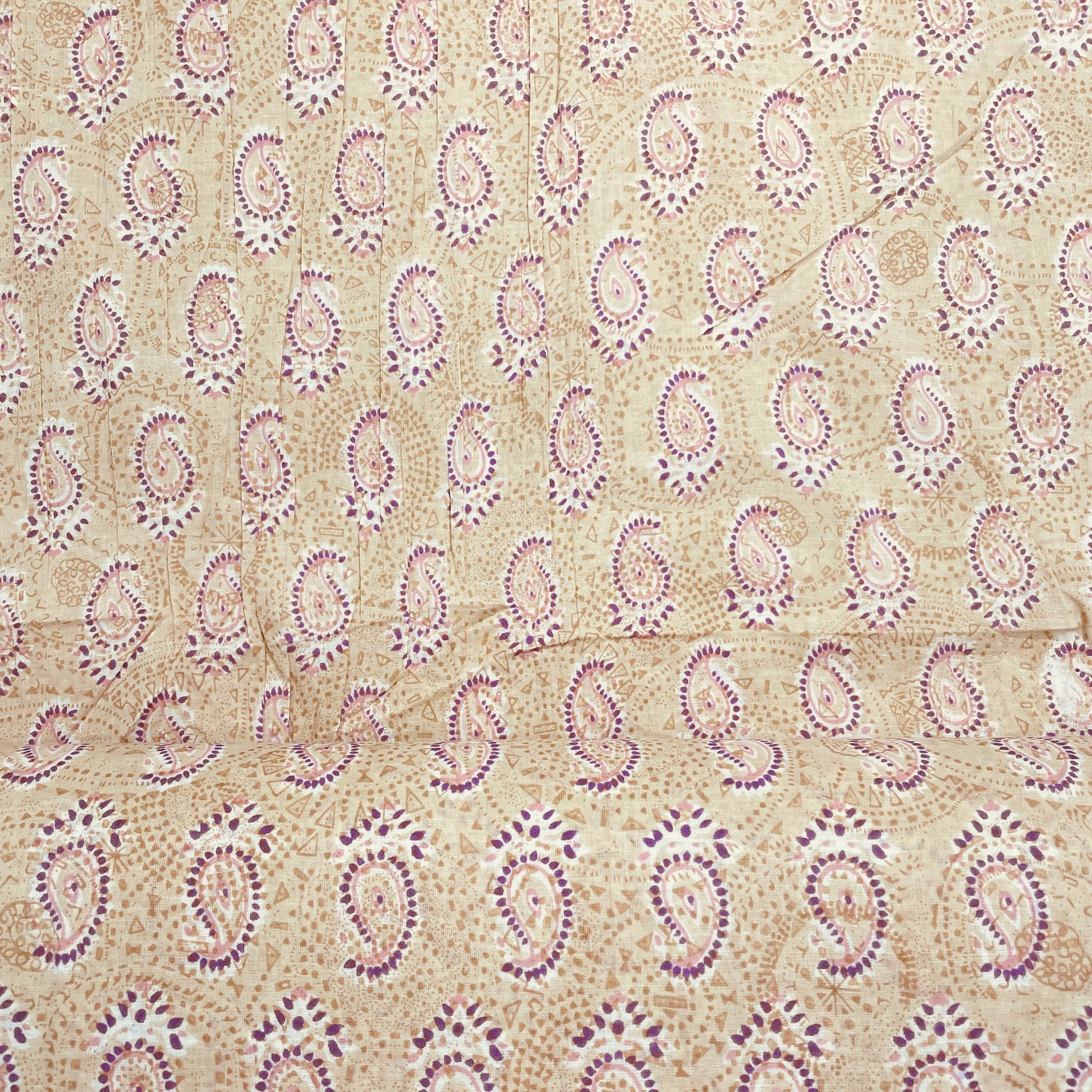 Cream & Pink Geometerical Print Cotton Fabric TU-8604 - TradeUNO