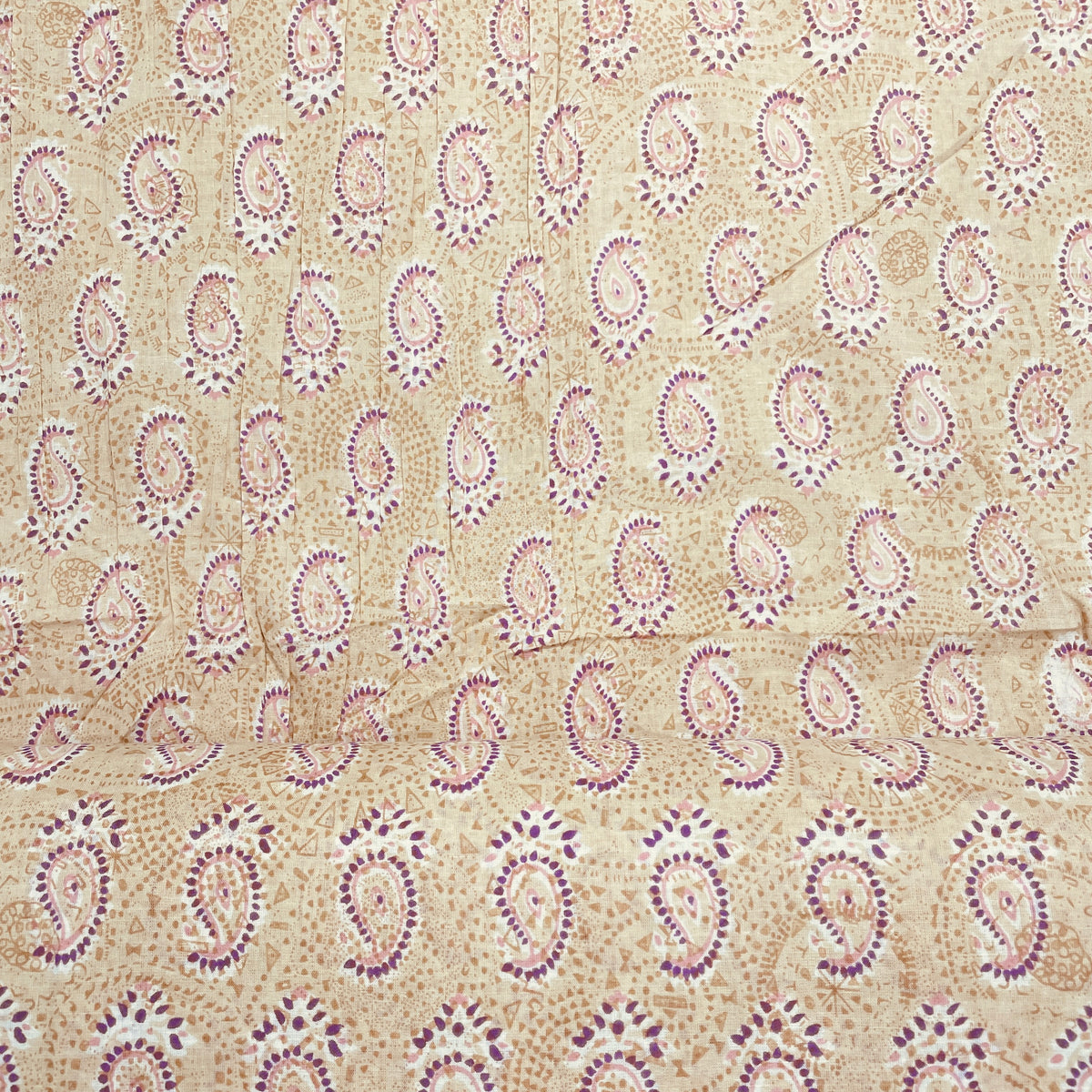 Cream & Pink Geometerical Print Cotton Fabric TU-8604 - TradeUNO