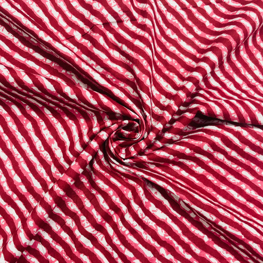 White & Maroon Lehriya Print Cotton Fabric
