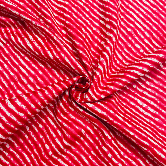 White & Red Lehriya Print Cotton Fabric