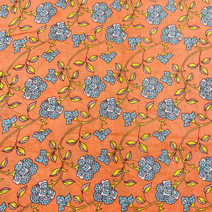 Salmon Pink & Blue Floral Print Cotton Fabric - TradeUNO