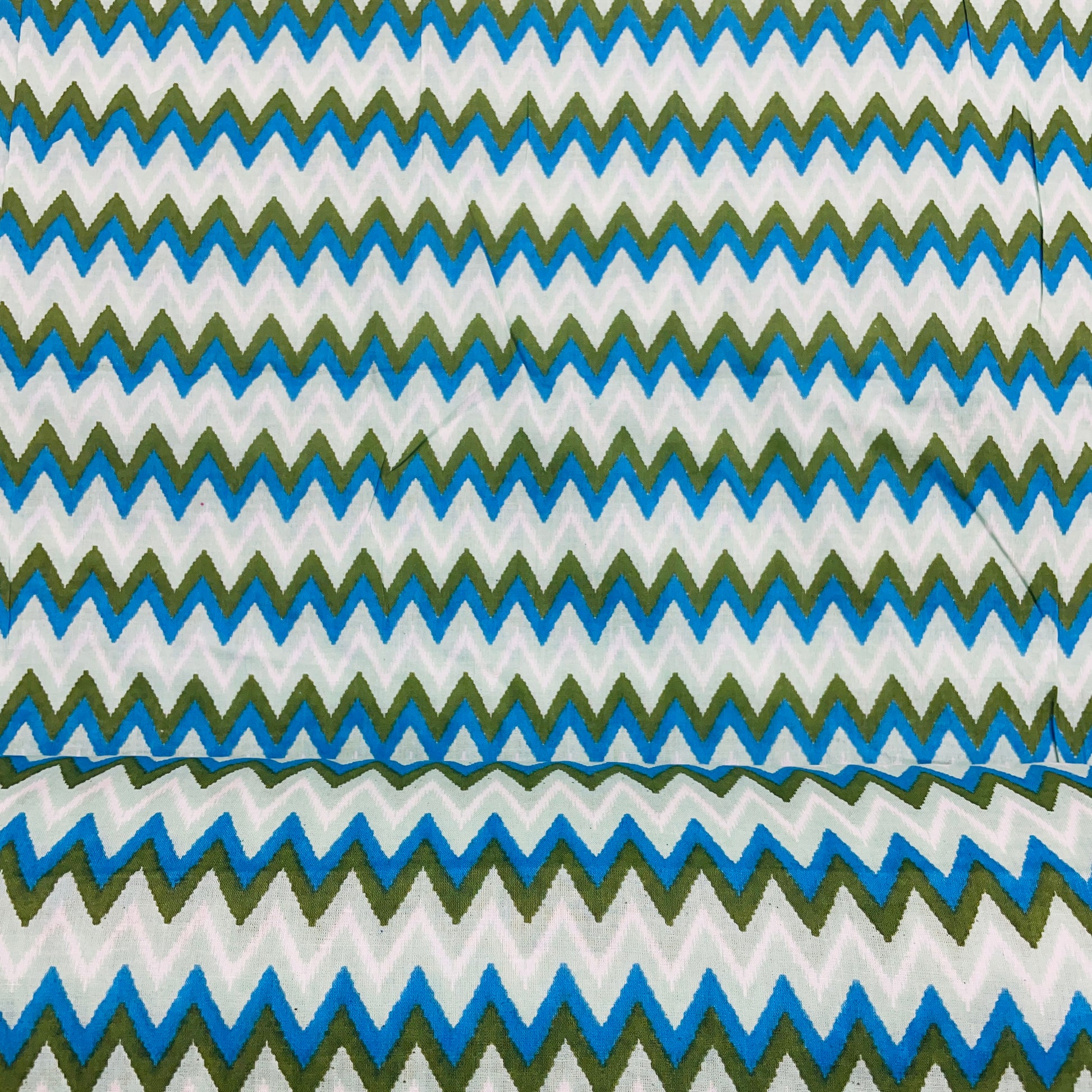 Green & Multicolor Chevron Print Cotton Fabric - TradeUNO
