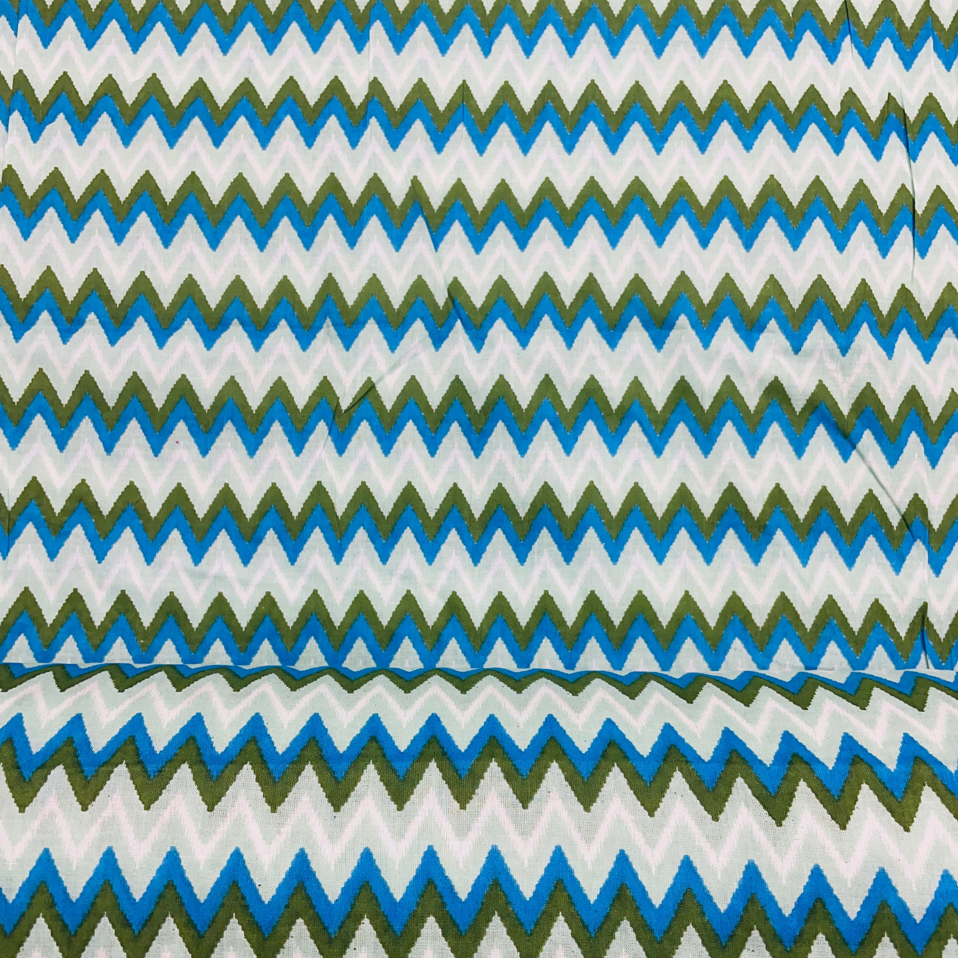 Green & Multicolor Chevron Print Cotton Fabric - TradeUNO